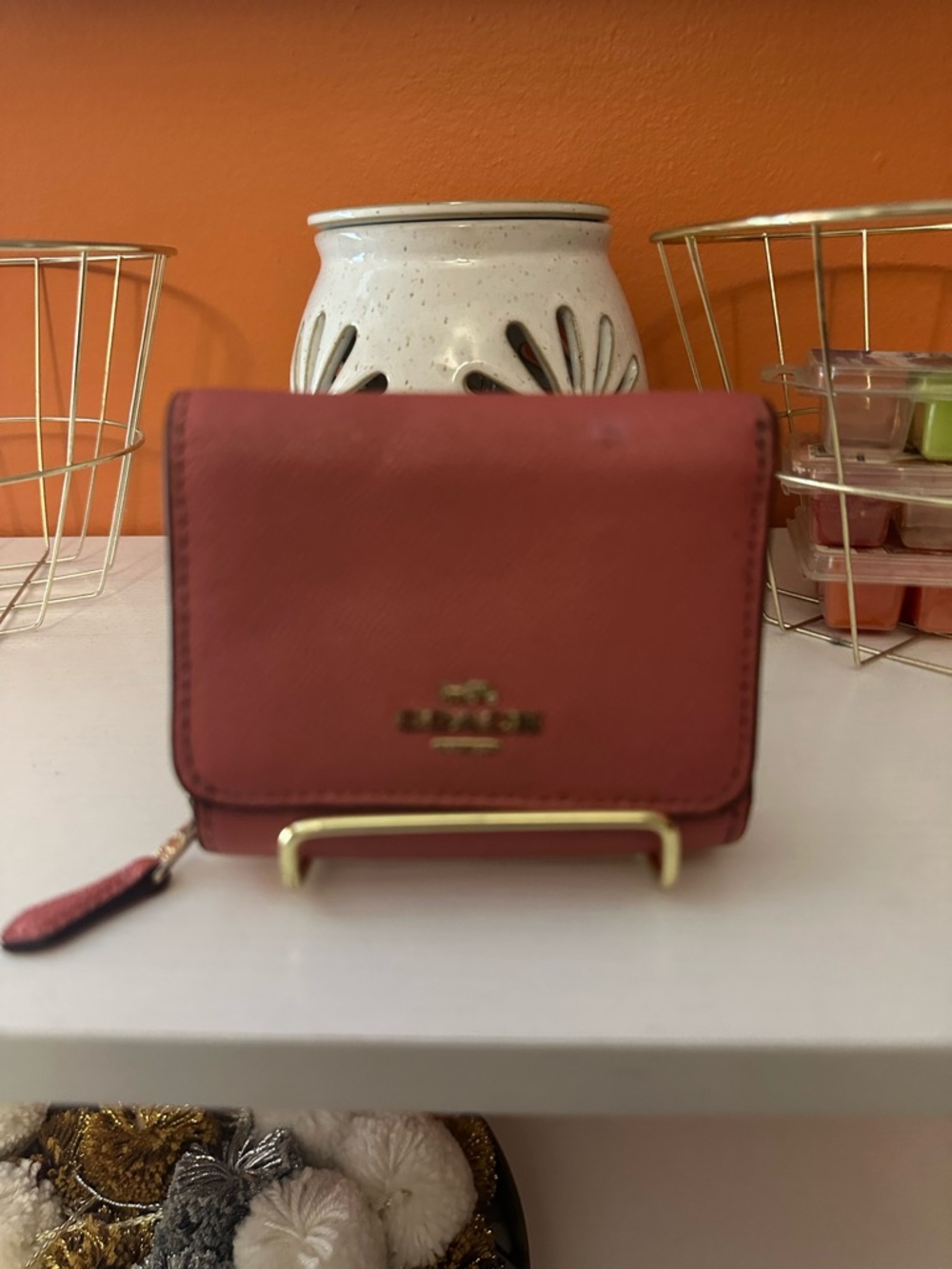 COACH Trifold Small Pink Leather Zip Wallet